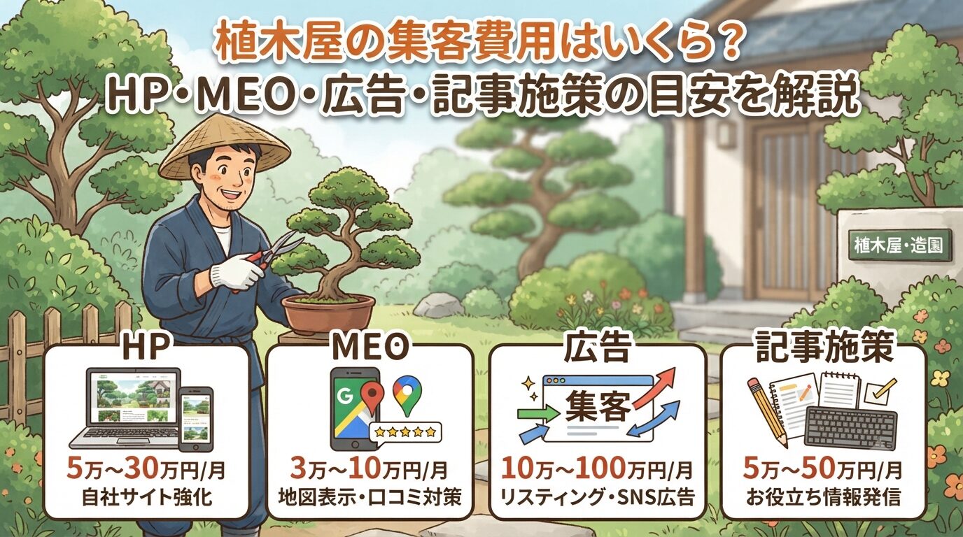 植木屋の集客費用はいくら？HP・MEO・広告・記事施策の目安を解説