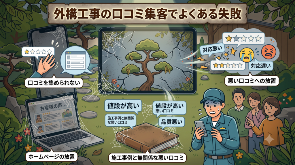 外構工事の口コミ集客でよくある失敗