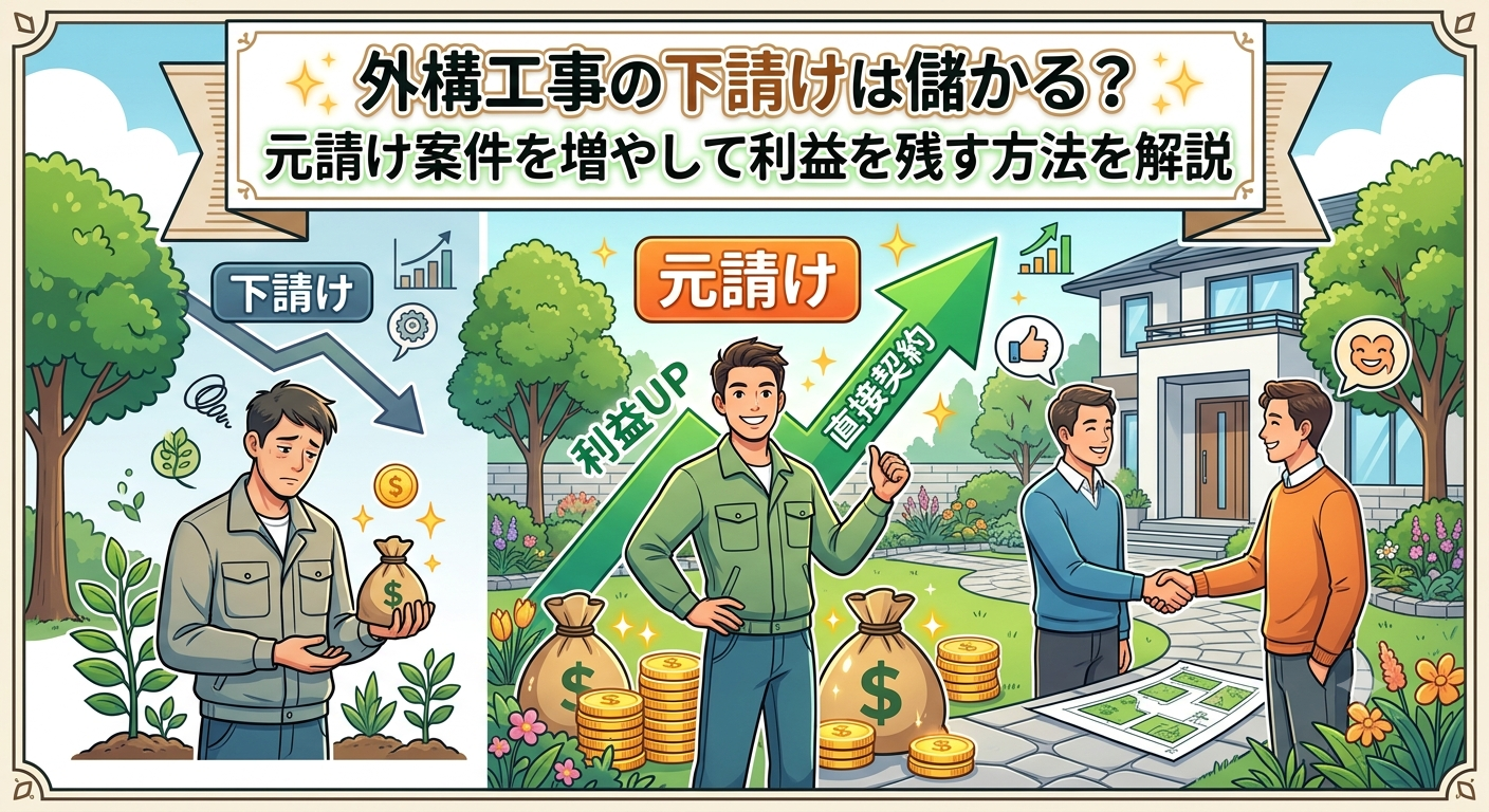 外構工事の下請けは儲かる？元請け案件を増やして利益を残す方法を解説